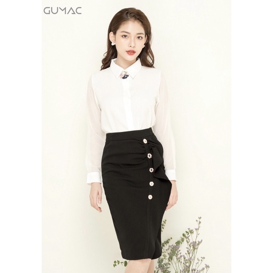 Thanh lý chân váy bút chì công sở xếp bèo đính nút Gumac size M