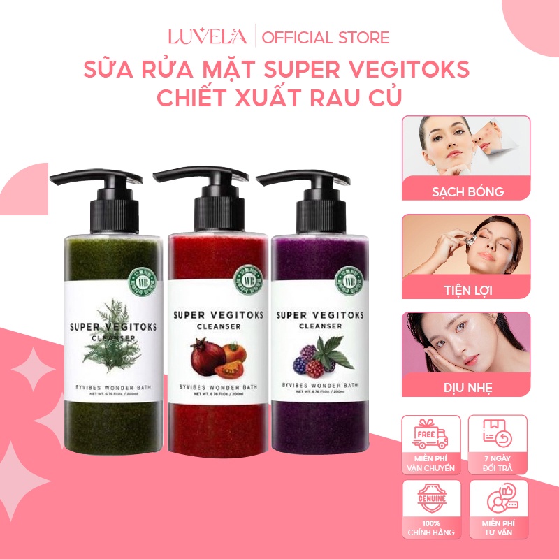 Sữa Rửa Mặt Super Vegitoks Chiết Xuất Rau Củ Thải Độc Dịu Nhẹ Dành Cho Da Mụn, Da Nhạy Cảm 300ml Rm02