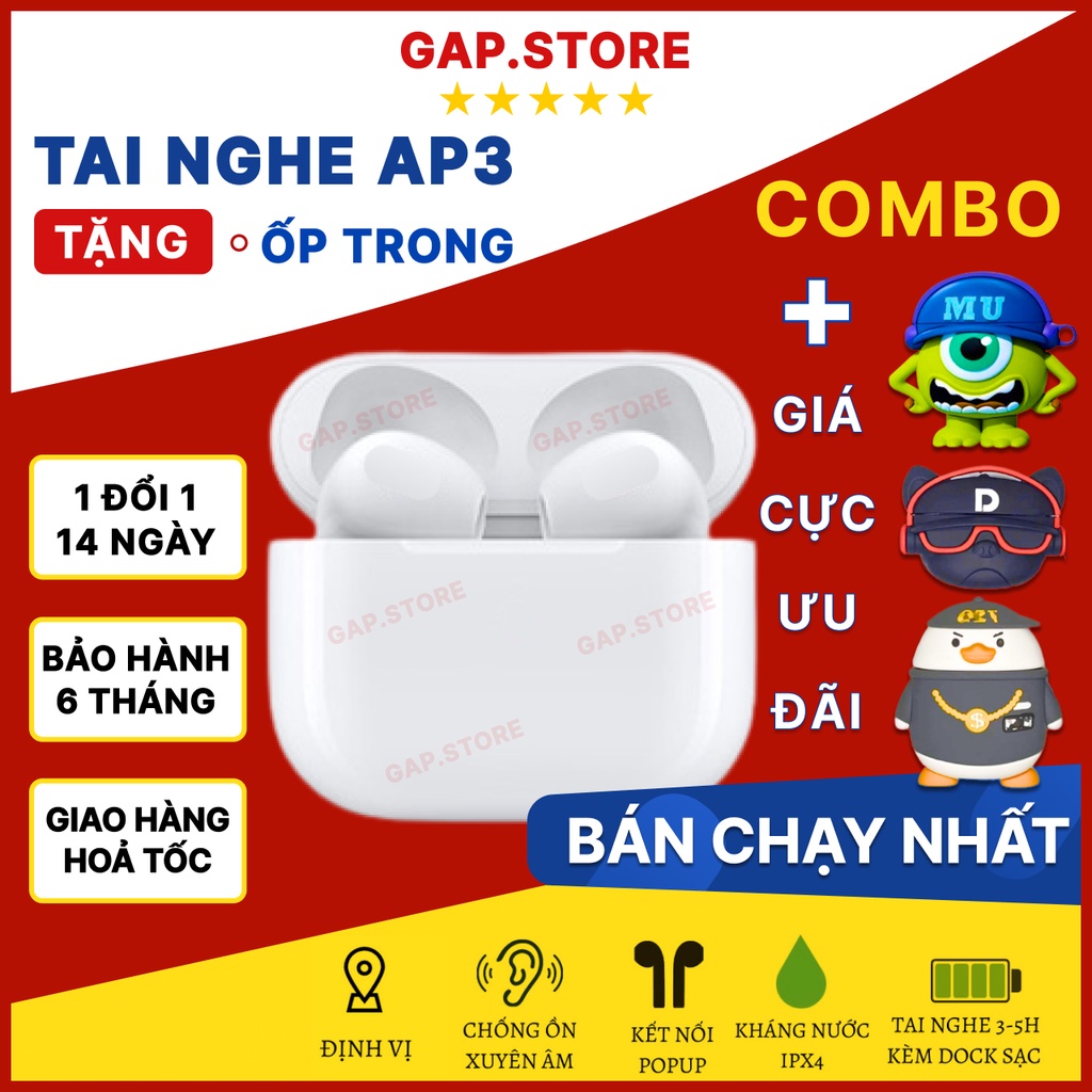 Tai Nghe Bluetooth Không Dây GAP P3 - Thế hệ mới, chất âm hay, bass khỏe, pin trâu Dùng cho cả IO.S và Androi