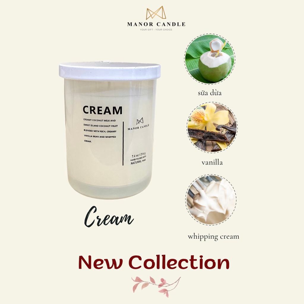 Nến Thơm Cream Hương Sữa Dừa Vanilla, Manor Candle