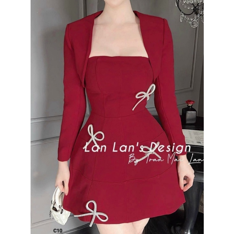 (Siêu sell) SALE LÀ HỐT NGAY -ĐẦM KÈM KHOÁC TAPTA ĐÍNH NƠ PHỤ KIỆN MÀU ĐỎ CHỨNG TỎ MẶC SANG ĐI CHƠI ĐI CHƠI ĐI DỰ TIỆC C