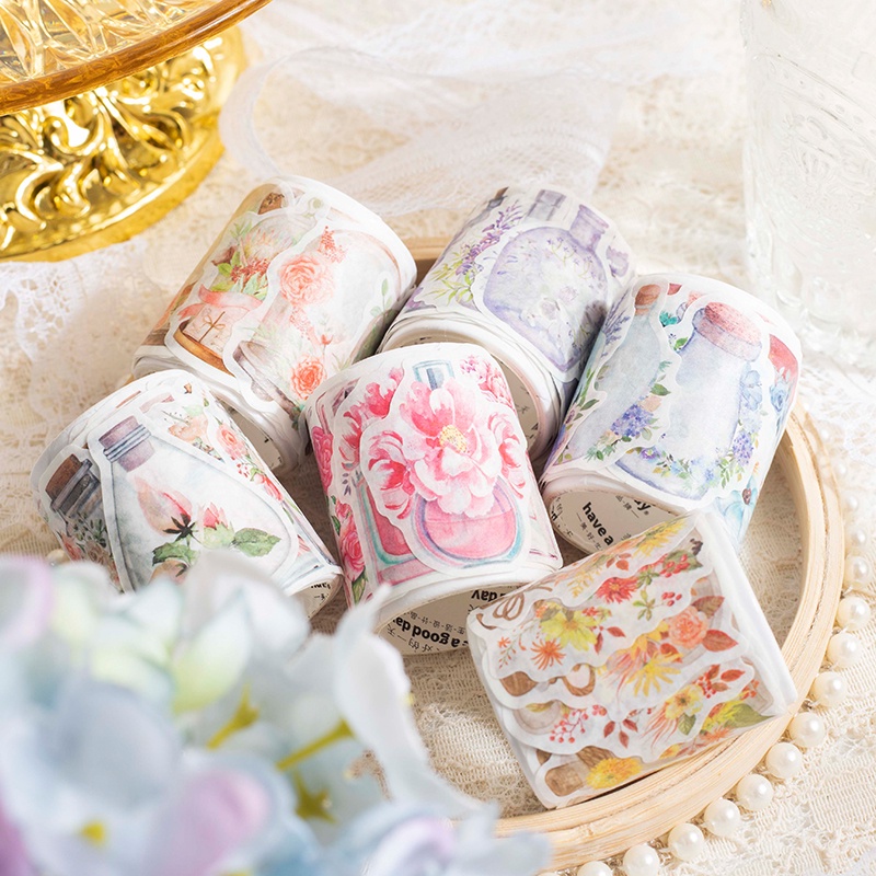 Cuộn 50 Miếng Dán Trang Trí Sổ Lưu Niệm DIY Hình Hoa Sáng Tạo