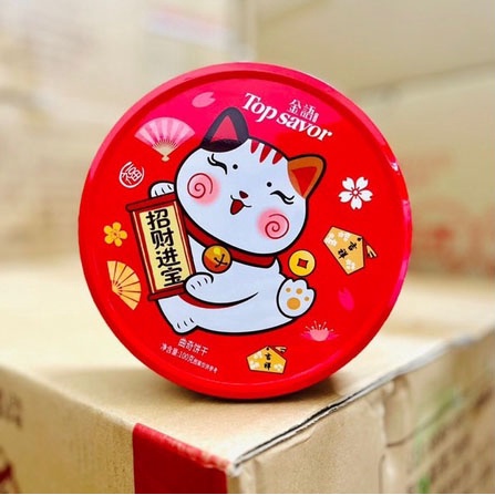 Bánh Quy Mèo Thần Tài Yakiss Top Savor Hộp Thiếc 100g