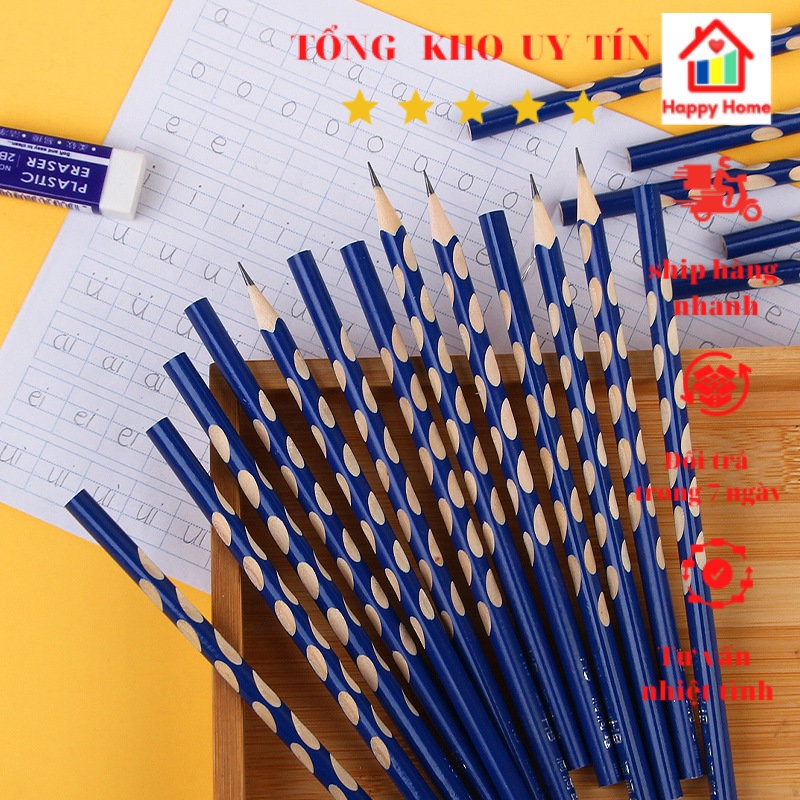 Bút chì tập viết có lỗ, ba mặt hình tam giác chống trơn trượt dành cho bé Happy Home