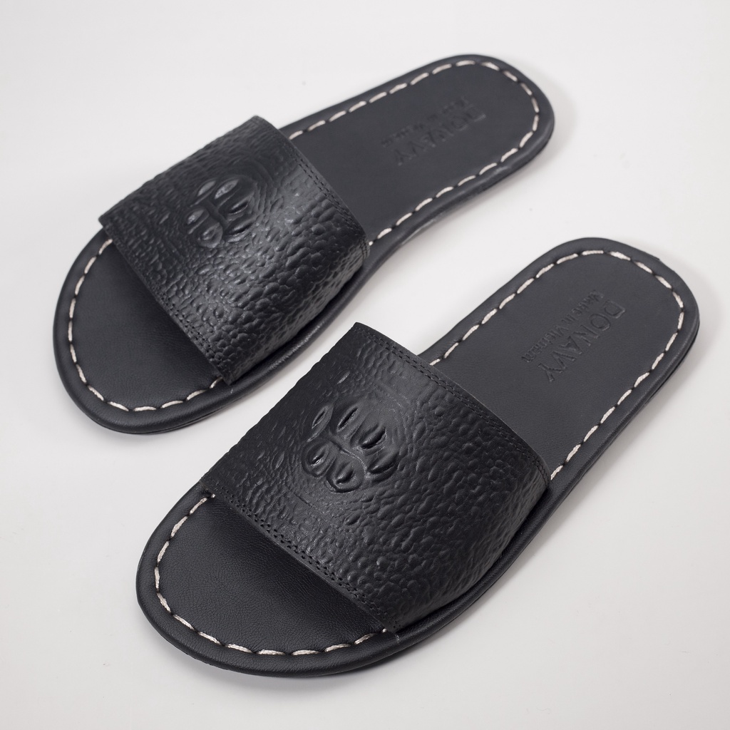 Dép nam quai ngang da bò in vân gù cá sấu S1