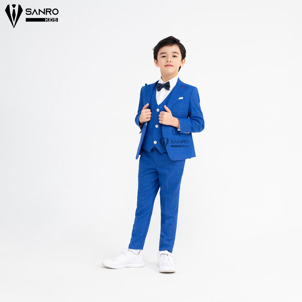 Bộ vest bé trai SANRO KIDS xanh kẻ nhạt