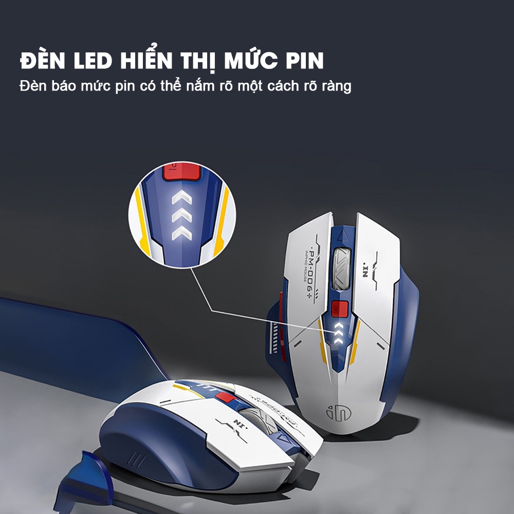 Chuột máy tính không dây pin sạc SIDOTECH M6P GUNDAM gaming công thái học silent chống ồn 6 nút điều chỉnh DPI