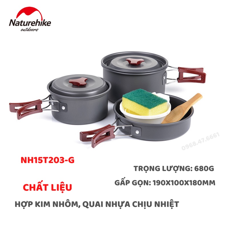 BỘ NỒI DÃ NGOẠI CHO 2-3 NGƯỜI NATUREHIKE NH15T203-G