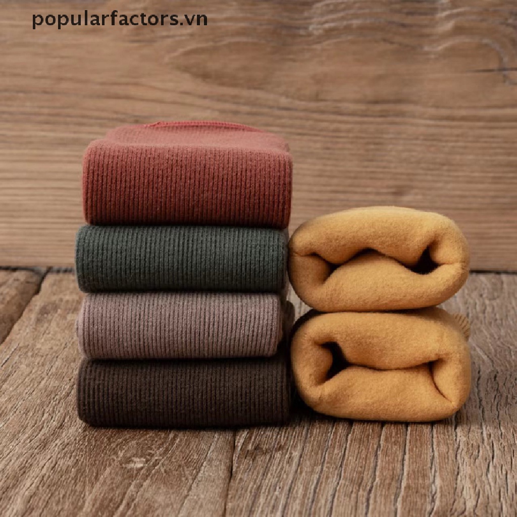 1 Đôi Tất Nhung Dày Giữ Ấm Mùa Đông Kẻ Sọc Màu Trơn Cho Nữ