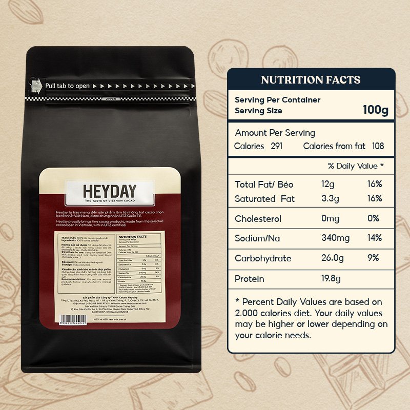 Bột cacao nguyên chất 100% Heyday Dòng Balanced phổ thông [80g/250g/500g]