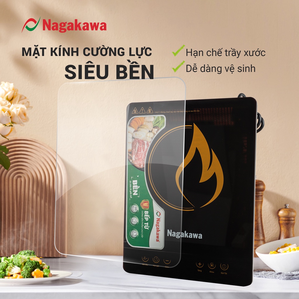 COMBO Bếp Từ Đơn Nagakawa NAG0704 (2000W)-Kèm Nồi Lẩu và Chảo kim cương đáy từ Nagakawa NAG2451 (24cm) - Bảo hành 1 năm