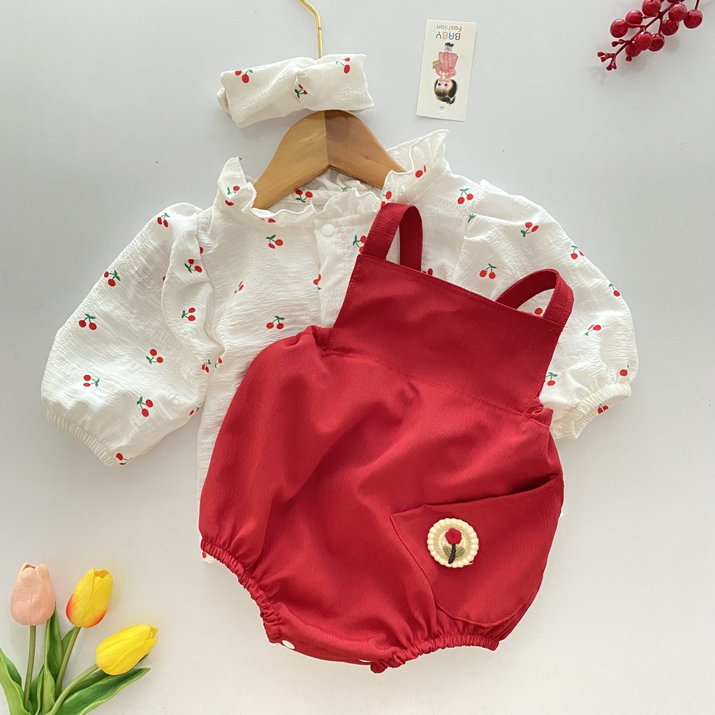 body yếm đỏ + áo rời cho bé