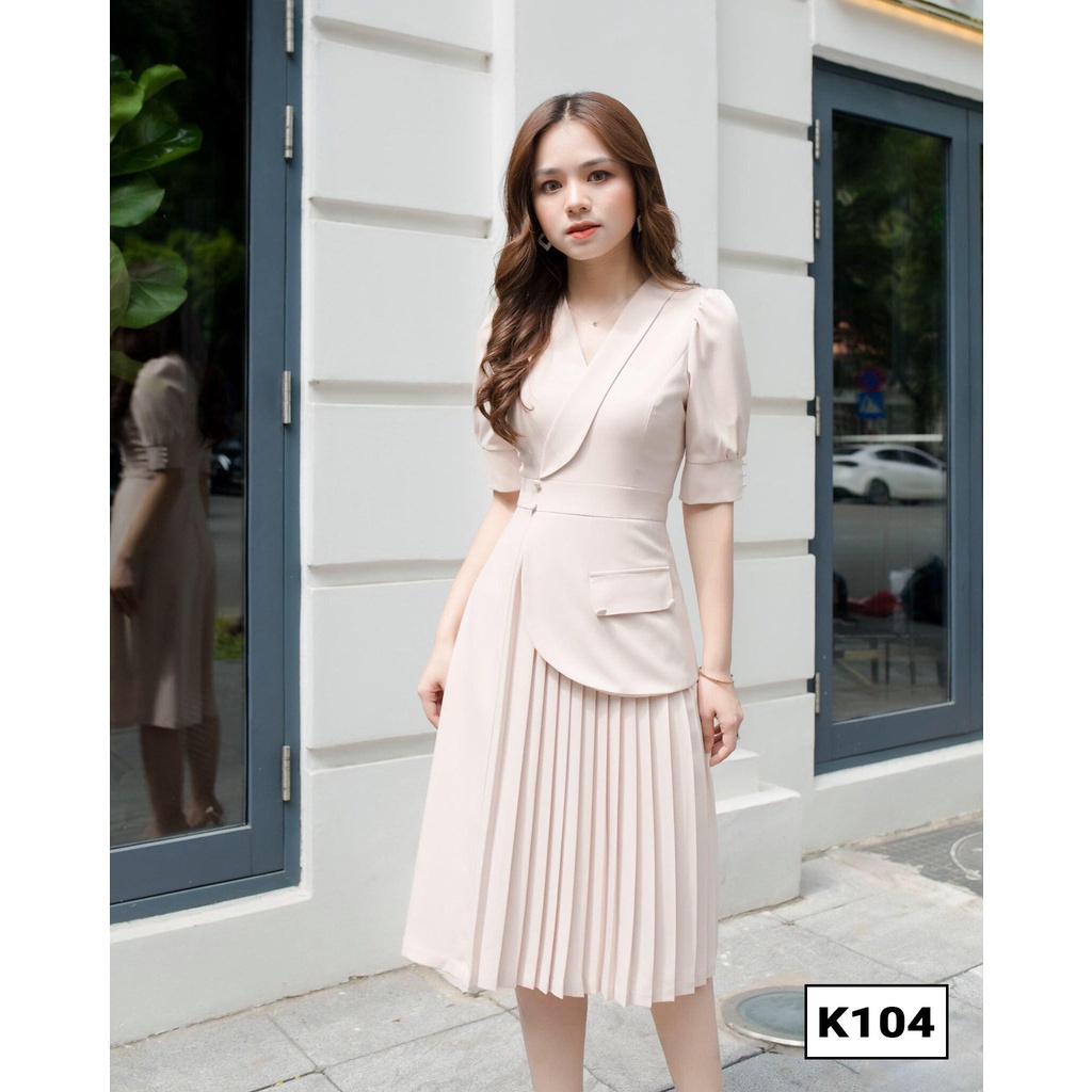 Đầm tay lỡ kiểu xếp li quyến rũ dễ phối đồ màu nude dành cho nữ K104