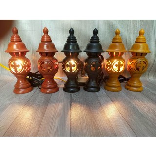 Đèn thờ gỗ chàm thập giá - đèn đứng - 20cm ( kèm bóng đèn).