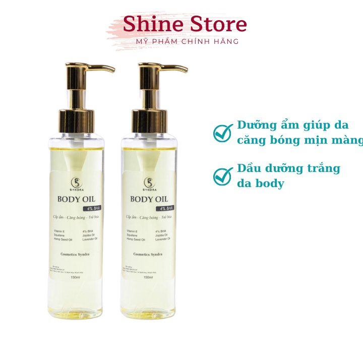 Dầu dưỡng trắng da cấp ẩm body oil 4% bha Giúp da trắng sáng, bóng mướt.