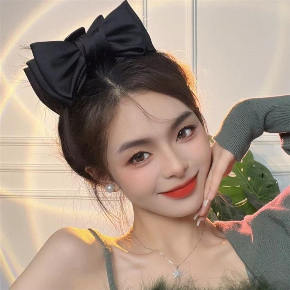 Kẹp Tóc Nơ Lớn Màu Đen Hai Mặt Phong Cách Công Chúa