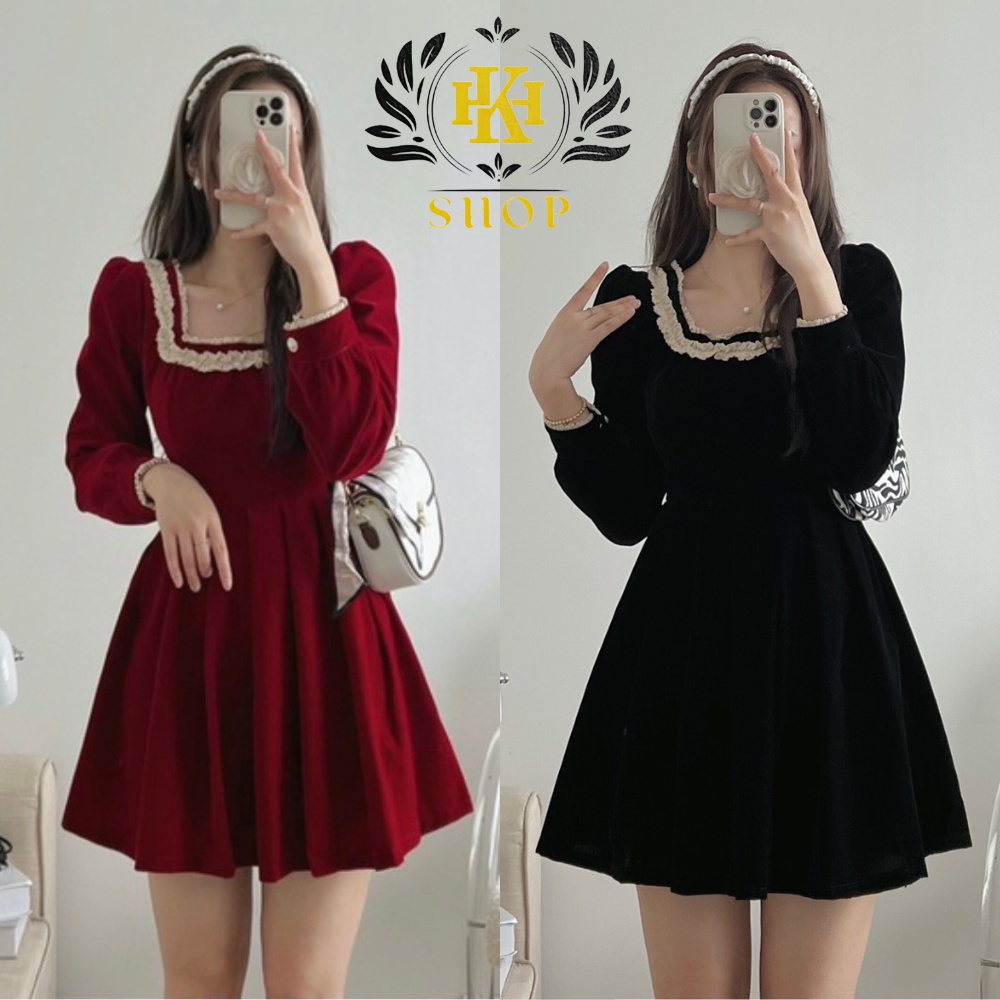 Váy nhung - Váy dự tiệc phong cách tiểu thư vừa nhẹ nhàng vừa tôn dáng, Phù hợp cho mùa Tết và Noel sắp tới HK Shop9720