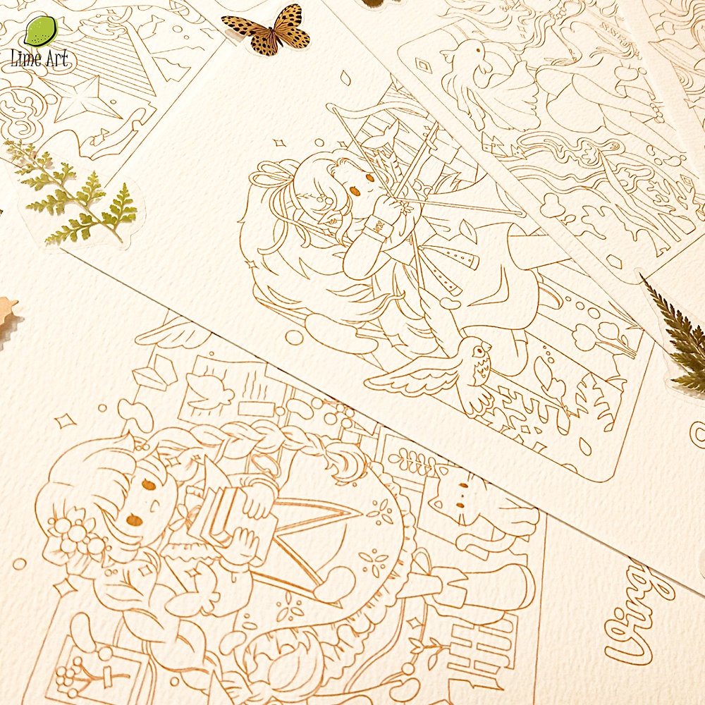 Tranh tô màu nước CHIBI 12 Cung Hoàng Đạo họa sĩ KyuEki / Line Art / Khổ A5 dày 300gsm