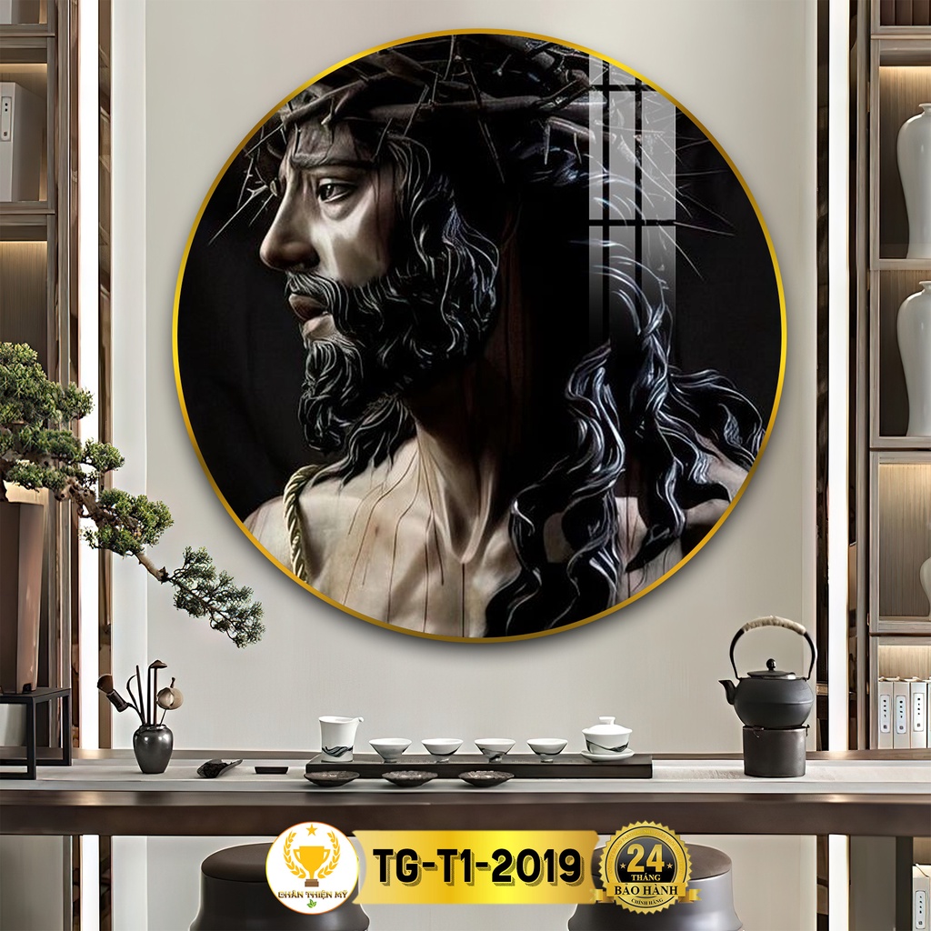 Tranh Tráng Gương Pha Lê Tròn CHÂN THIỆN MỸ, Tranh Công Giáo Treo Tường Chúa GiêSu TG-T1-2019