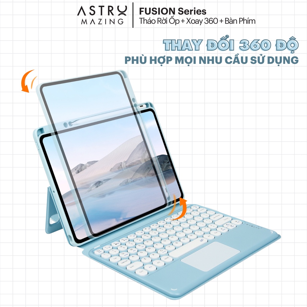 [Tháo rời ốp + Xoay 360] Bao da bàn phím AstroMazing tích hợp trackpad, ốp nam châm dành cho iPad Pro 11 Air 4 5