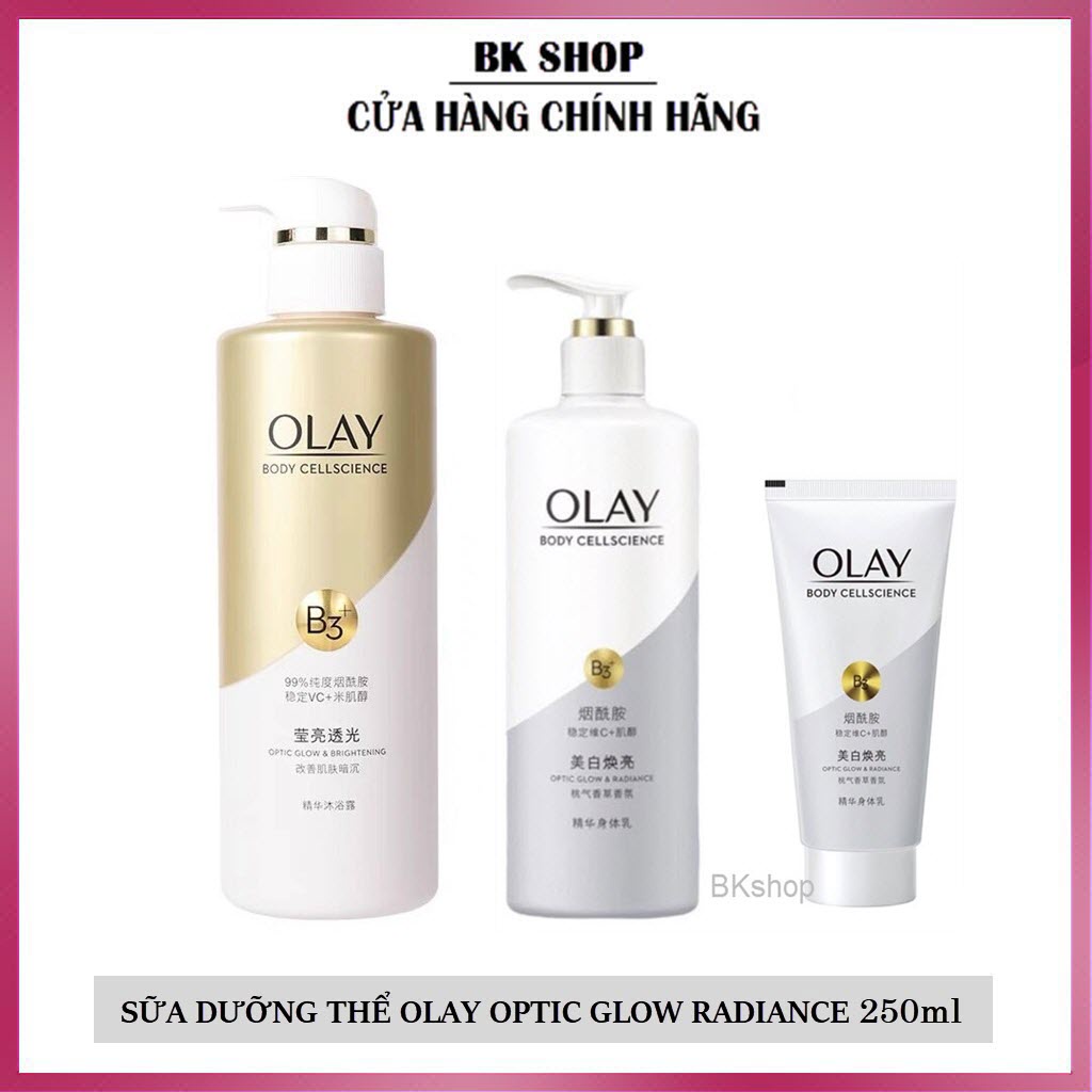 Sữa Dưỡng thể OLAY B3+ Vitamin C Optic Glow & Radiance siêu trắng da 250ml [Bản nâng cấp]