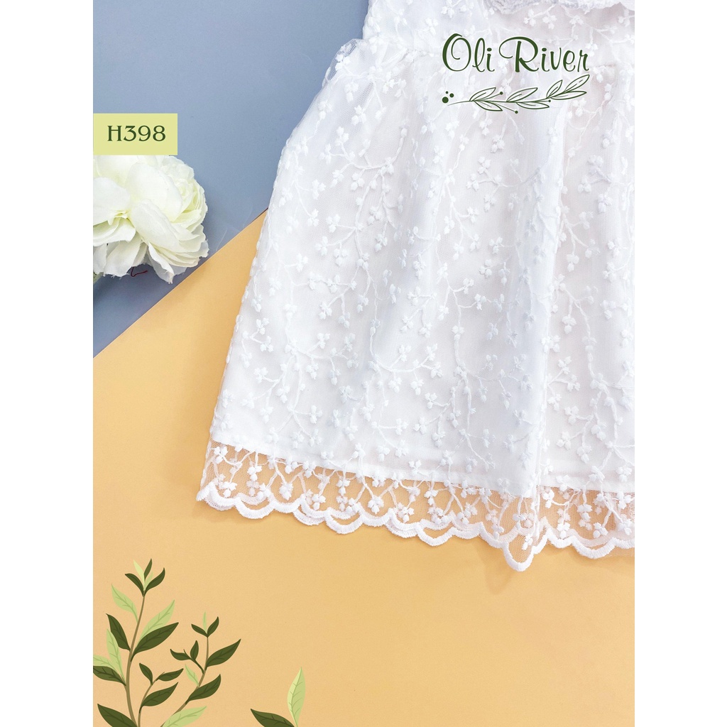 Váy đầm đỏ trắng bé gái phối ren hoa nổi siêu xinh, lót trong mềm mại, chuẩn hãng Oli River