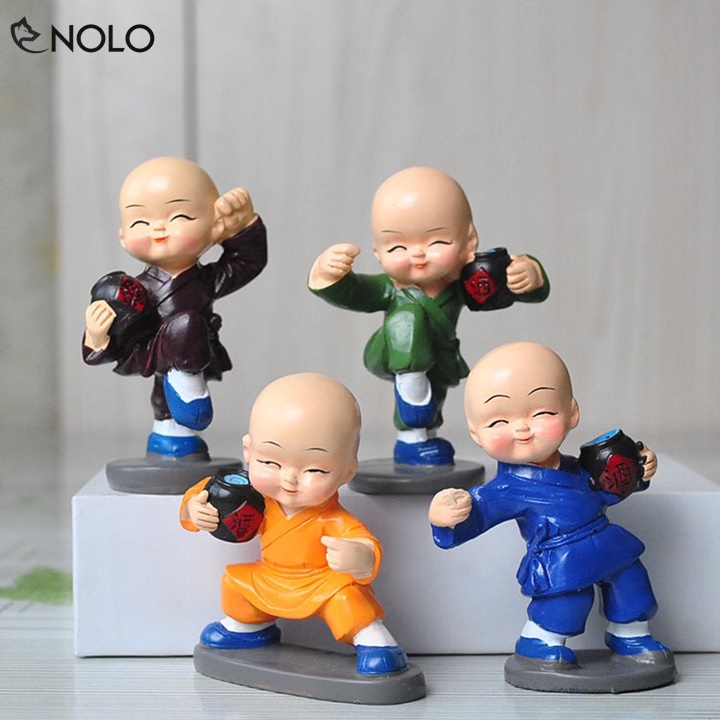 Bộ 4 Tượng Trang Trí Tứ Tiểu Múa Túy Quyền Không Say Khi Cần Tỉnh Chất Liệu Thạch Cao Tráng Bột Đá