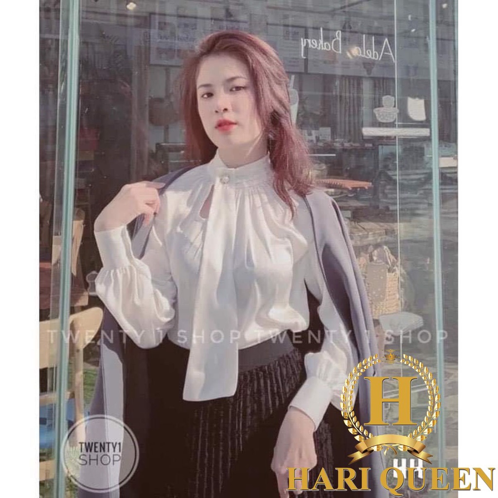 Áo sơ mi lụa cổ cúc vạt dài HSU0321