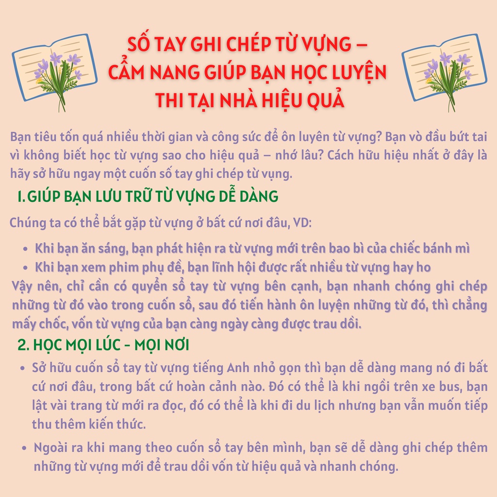 Sổ tay lò xo Ghi chép học 2000 từ vựng - Giấy dày 120gsm - Học từ vựng hiệu quả với Vocabulary Notebook