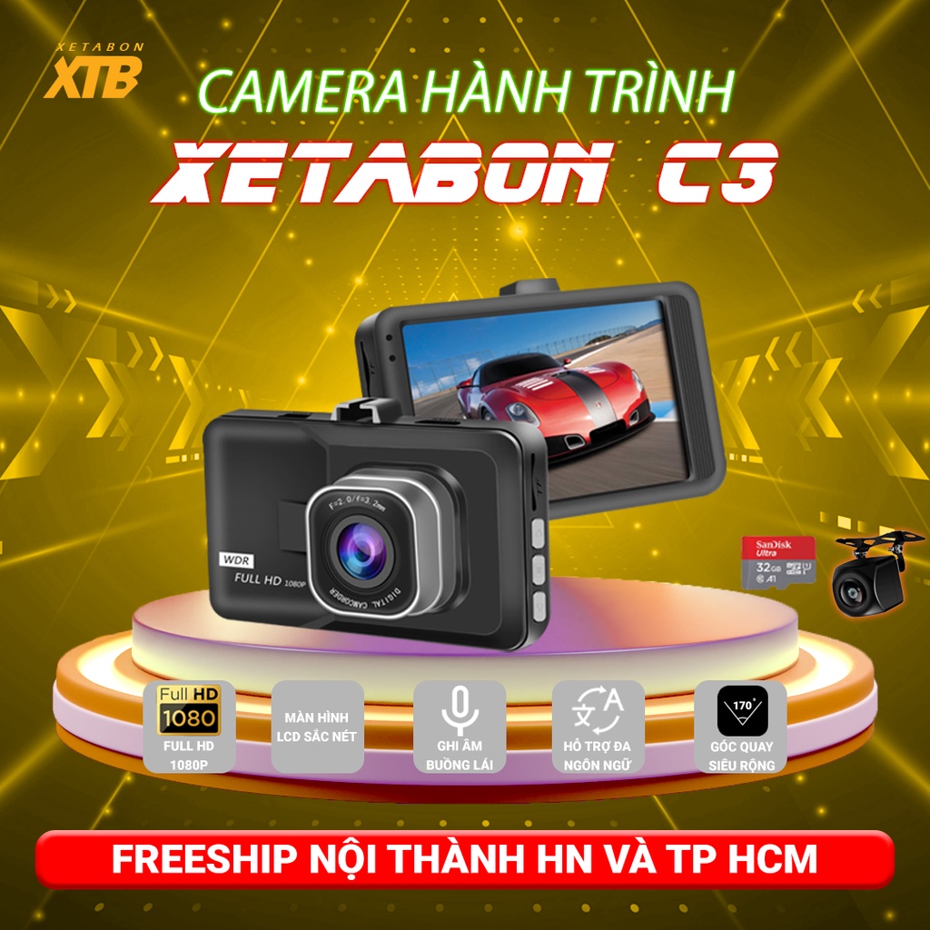 Camera hành trình ô tô C3 Vehicle BlackBOX DVR full HD 1080p, màn hình LCD sắc nét, góc quay rộng bảo hành 12 tháng