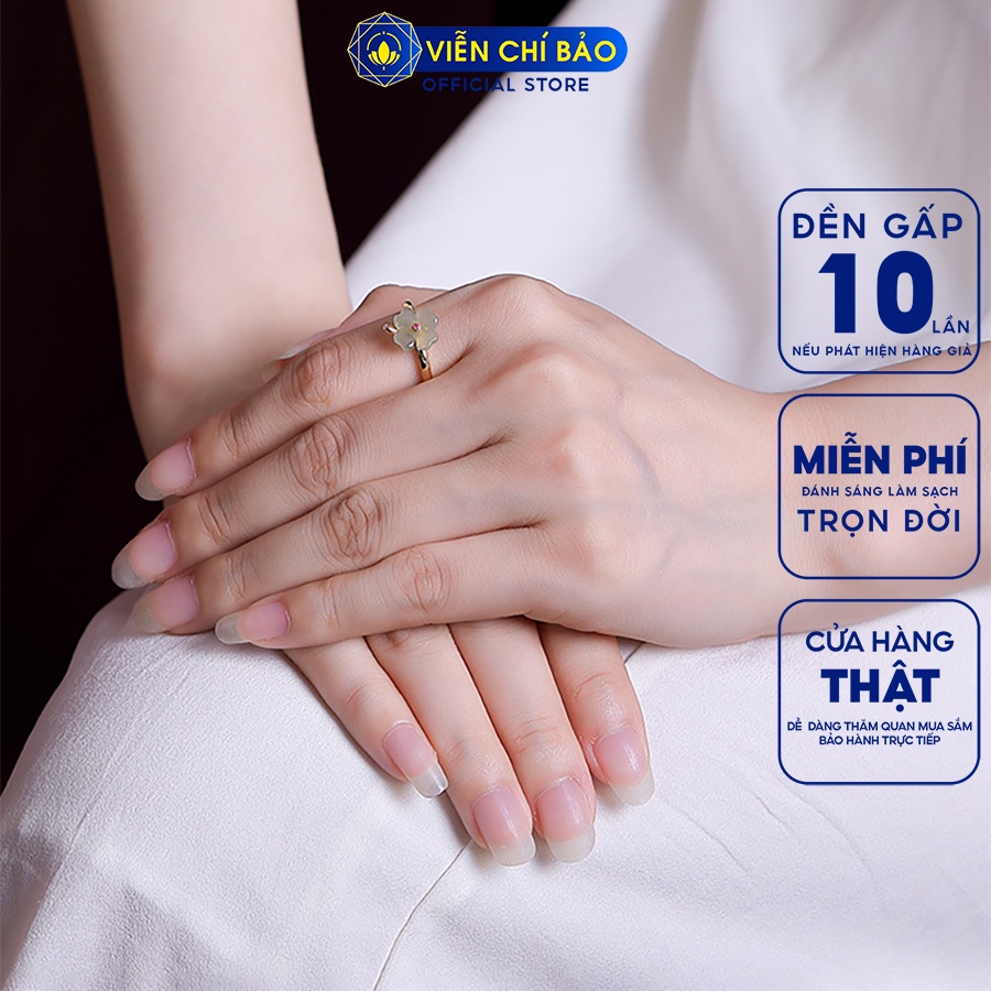 Nhẫn bạc nữ cỏ 4 lá đá xi vàng chất liệu bạc 925 thời trang phụ kiện trang sức Viễn Chí Bảo N000108