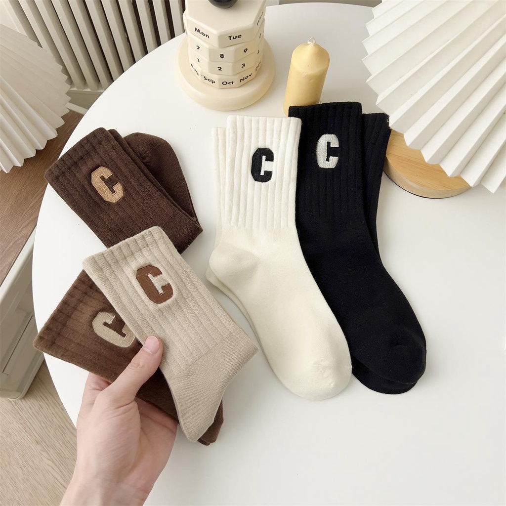 Set 5 Đôi Tất Cổ Cao Tông Nâu Phong Cách Hàn Quốc Chữ C Sành Điệu