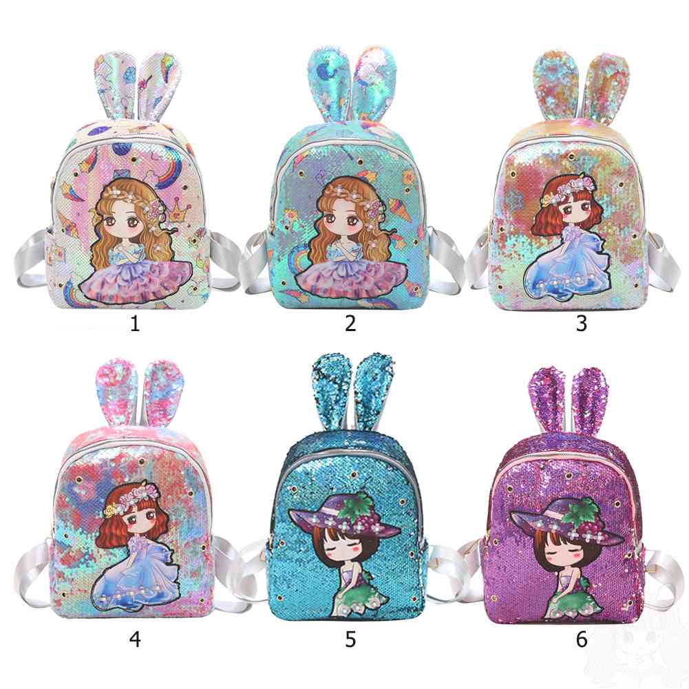 Balo Đi Học Đính Kim Sa Có Đèn LED Nhiều Màu Sắc Họa Tiết Hoạt Hình Đáng Yêu Cho Nữ