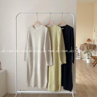 Váy len trơn dài cổ tròn xẻ hai bên 9037