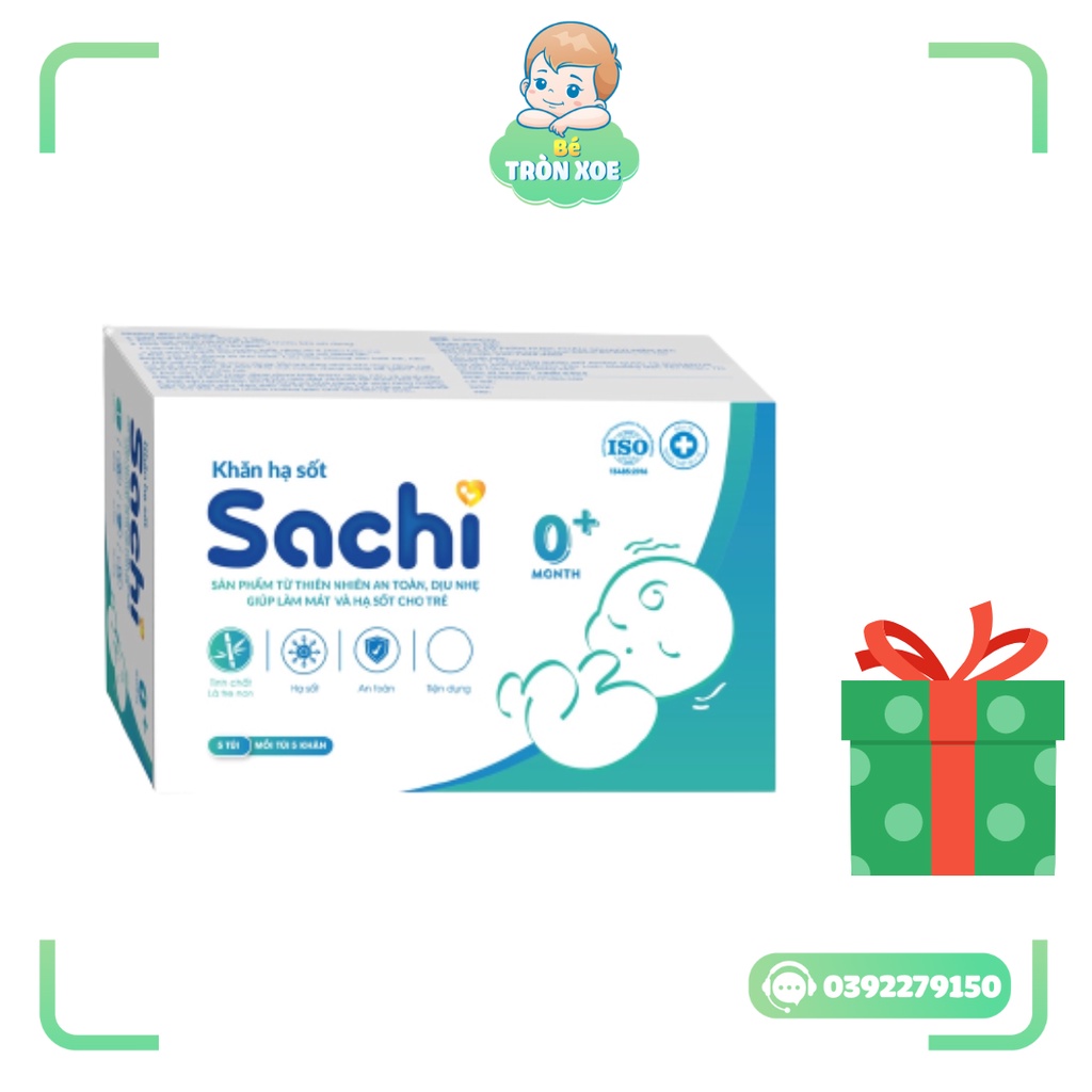 Khăn lau hạ sốt 0+ SACHI - Giúp hạ nhiệt, giảm sốt, ngăn ngừa co giật. Hỗ trợ rôm sảy, mụn nhọt, hăm da - Hộp 25 khăn