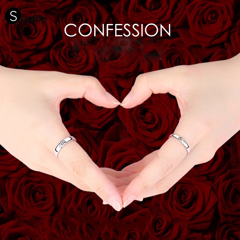 Bộ 2 Nhẫn Cưới Bạc 925 Đính Kim Cương Pha Lê Có Thể Điều Chỉnh Sunton JP5