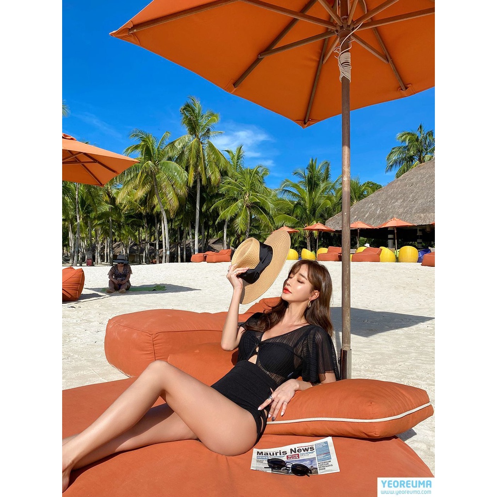 Bikini đen vải lấp lánh một mảnh tay xòe che bắp tay to ôm body tôn dáng Hàn Quốc đi biền xịn Bikibiki | BigBuy360 - bigbuy360.vn