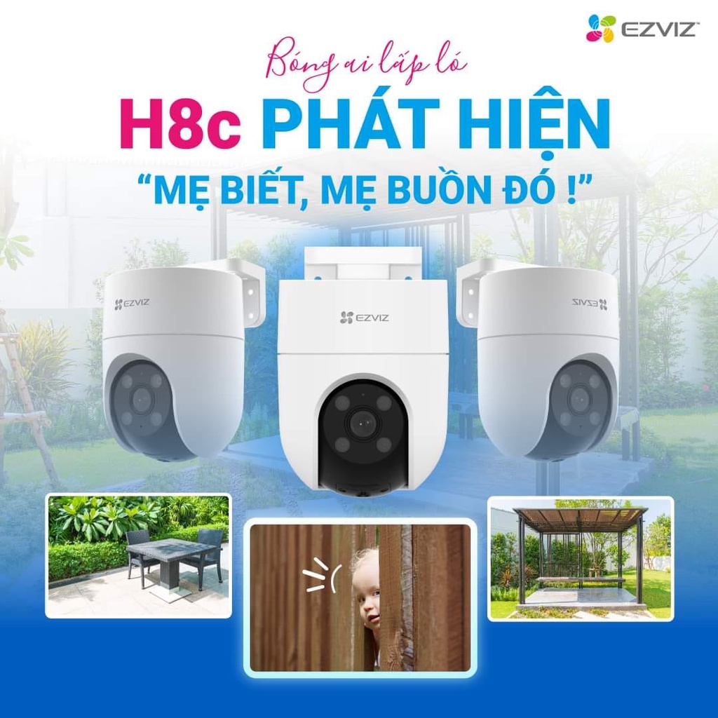 Camera WIFI ngoài trời, xoay 360 EZVIZ H8C MÀU ĐÊM, ĐÀM THOẠI 2 CHIỀU, tích hợp AI thông minh