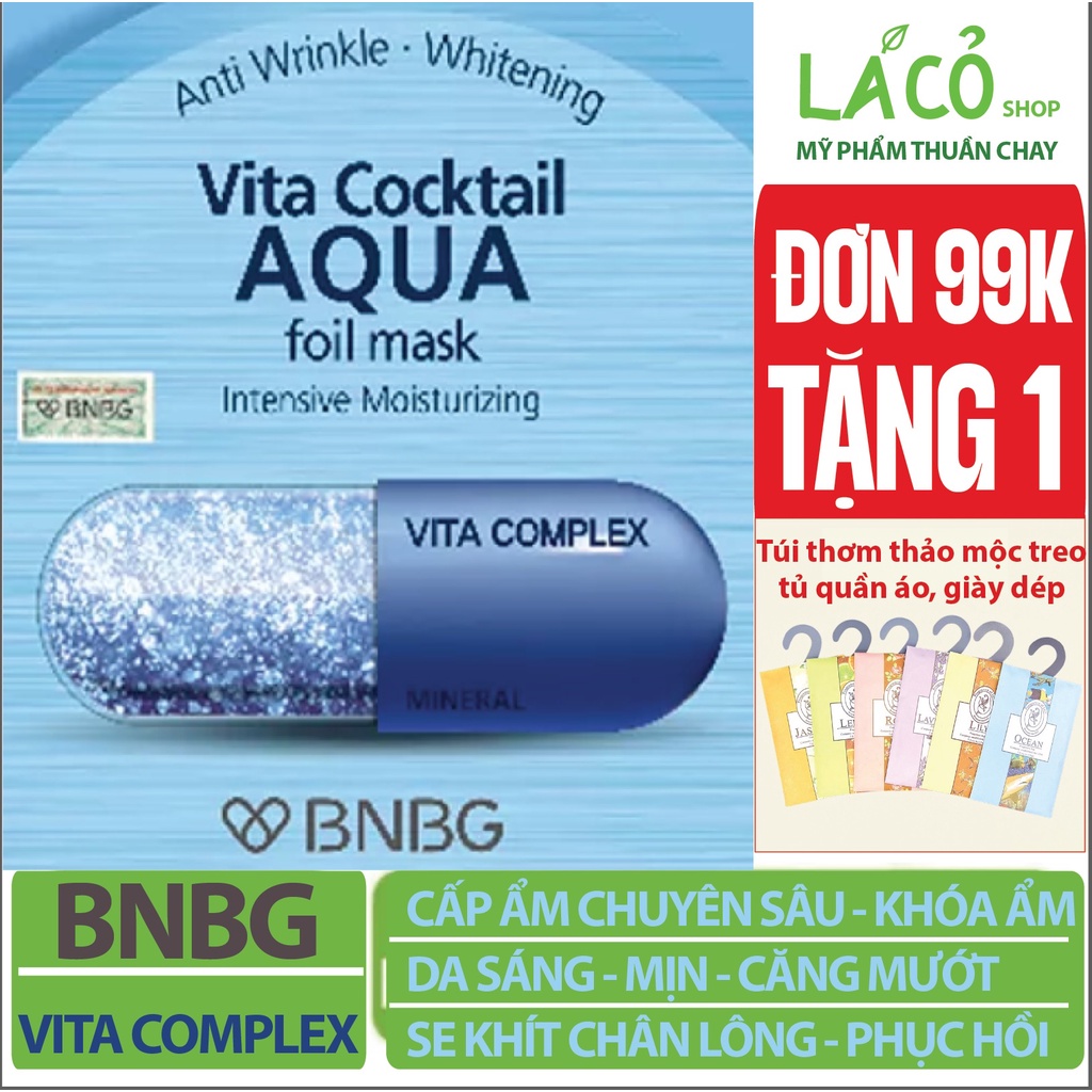 Mặt nạ BNBG Vita Cocktail Aqua Foil Mask chính hãng bnbg mask mặt nạ dưỡng ẩm chuyên sâu căng mướt da nạ Hàn Quốc xanh d