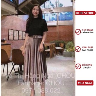 Chân váy nhung xếp li tặng kèm đai