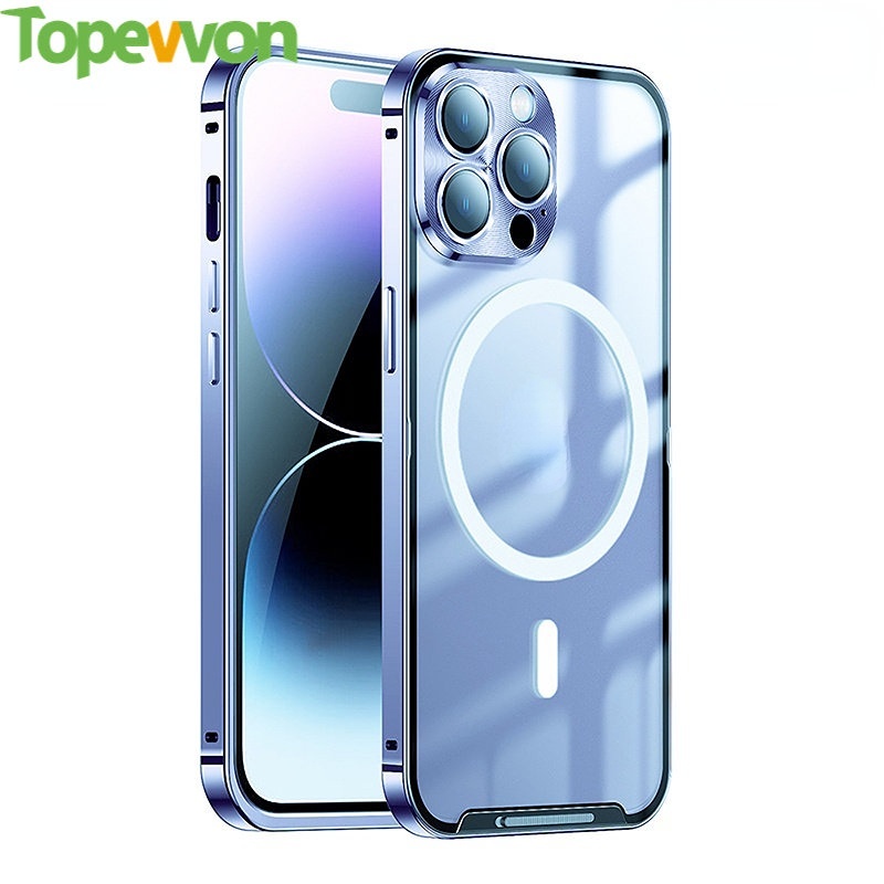 Ốp Điện Thoại Hợp Kim Nhôm Mặt Kính Nhám Siêu Mỏng Có Từ Tính Cho IPhone 14 Pro Max Plus