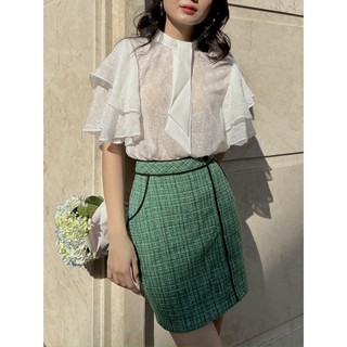 Des Fleurs - Chân váy ngắn tweed xanh lá Jolly