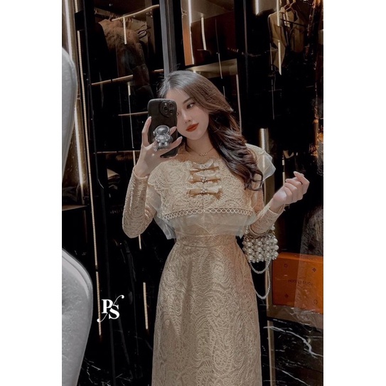 Váy ren 3 nơ phối lưới