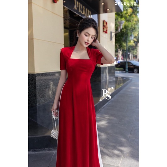 Áo dài nhung cộc tay