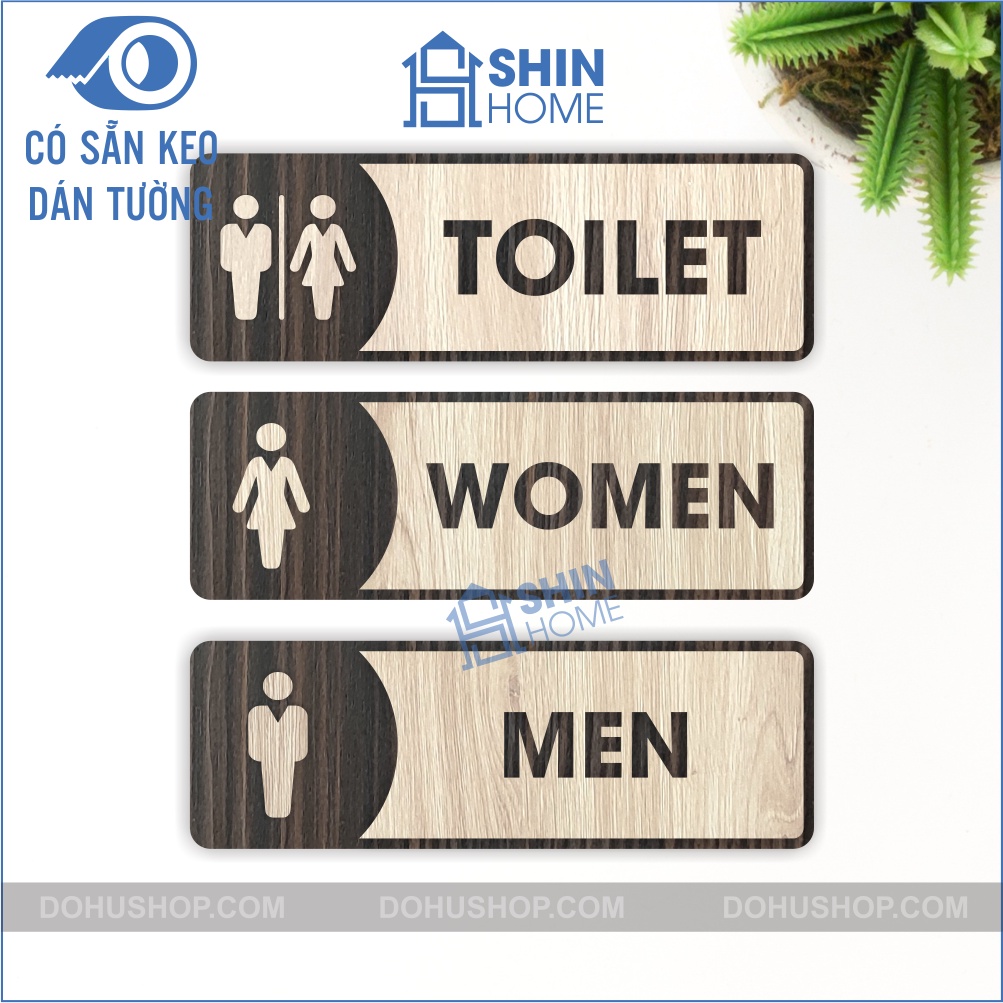 Bảng toilet gỗ - biển wc nam nữ vintage decor có sẵn keo dán phòng vệ sinh