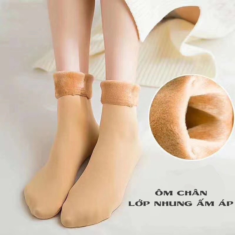 Tất lót lông giữ nhiệt trơn Đen Da (Kèm ảnh thật)