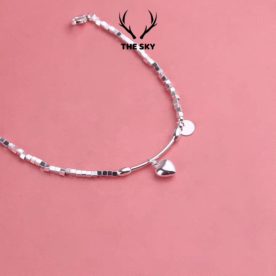 Vòng Tay Bạc Nữ THE SKY Tay Tim Nổi Cá Tính