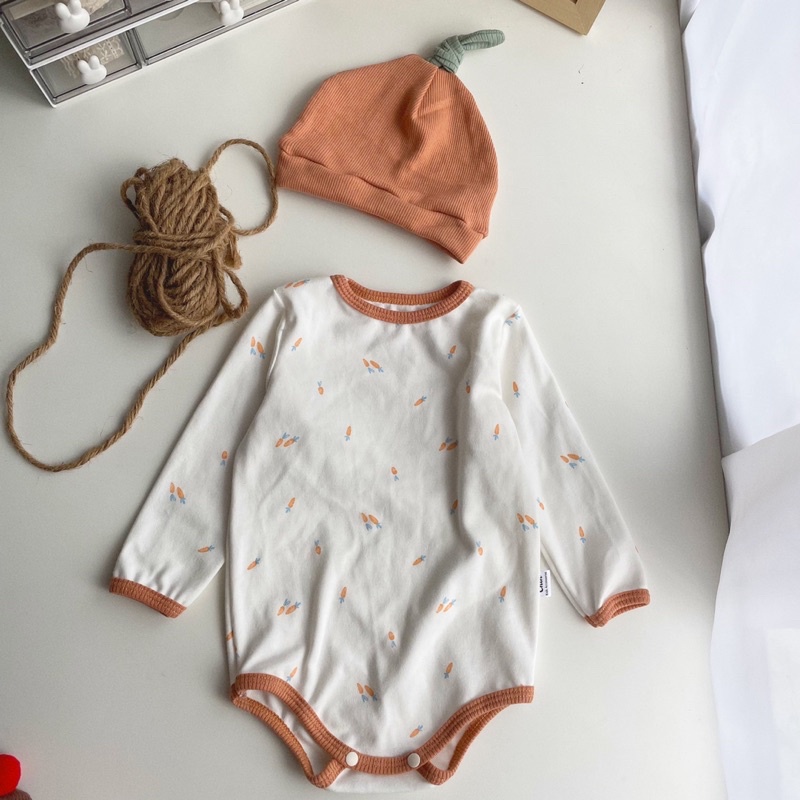 Sét body kèm mũ chóp vải cotton pc mềm mại cho bé