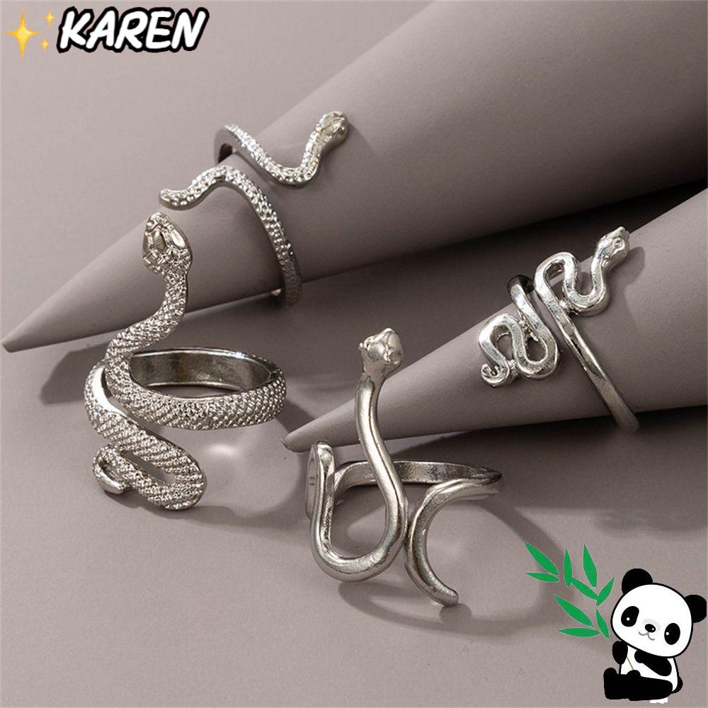 Set 4 Nhẫn Hình Rắn Phong Cách Boho Cổ Điển Dành Cho Nữ