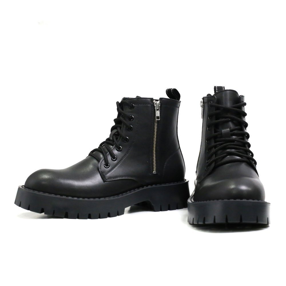 Giày Chunky Combat Boots da khóa kéo thời trang INICHI G1111 da lì chống nhăn